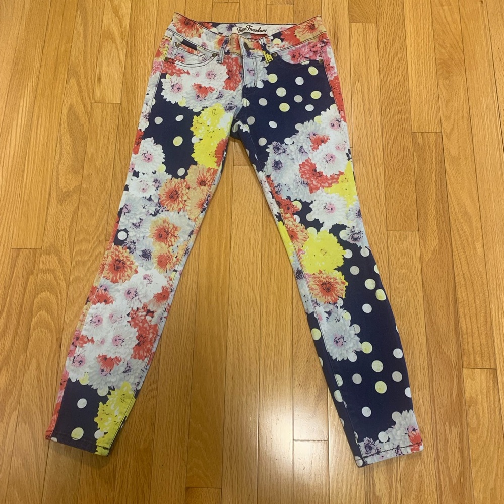 True Freedom Floral Polka Dot Skinny Jeans - Multicolor